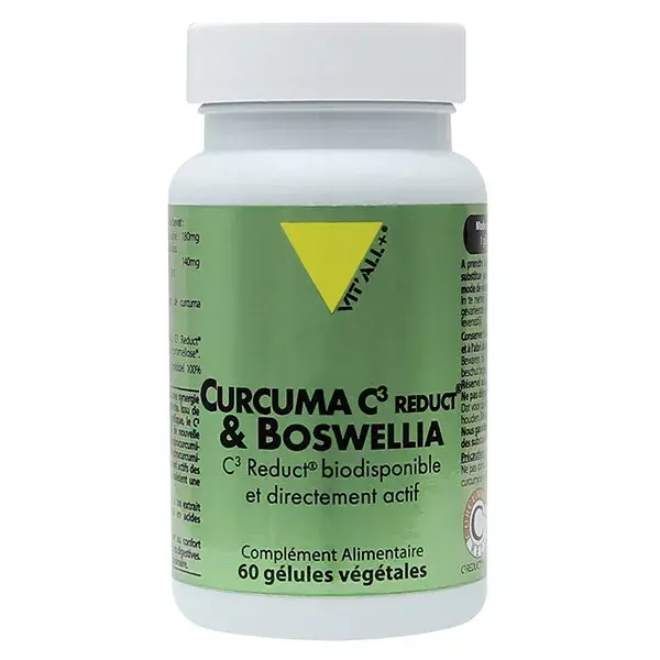 Vit'all+ Curcuma C3 Reduct® e Boswellia C3 Reduct® altamente biodisponíveis, 60 cápsulas vegetais.