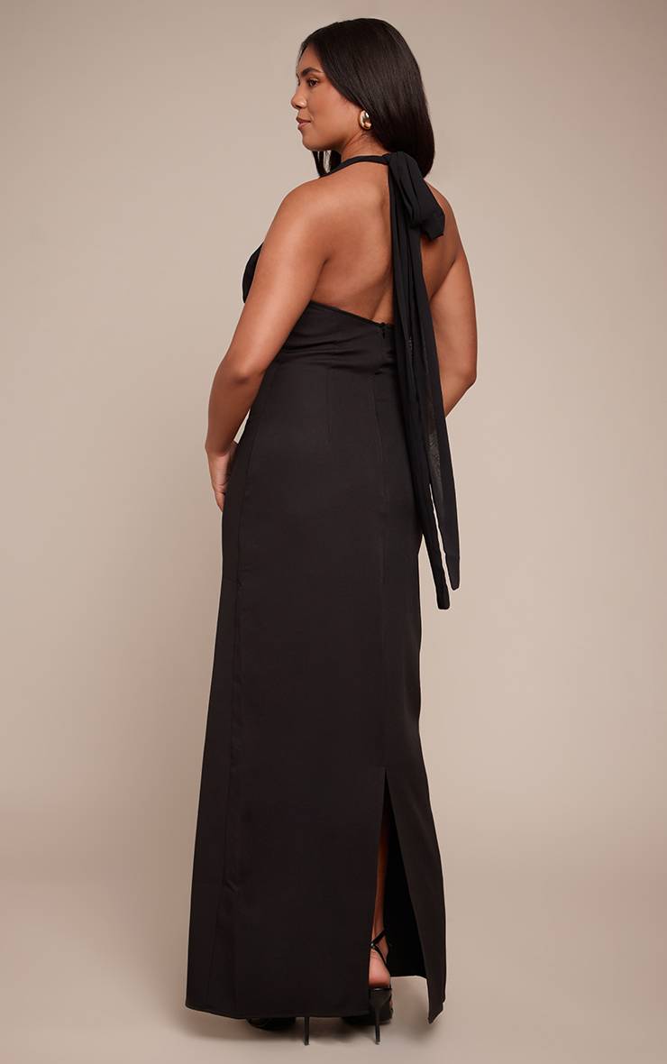 Noir Robe Maxi Ajustée À Décolleté Plongeant Avec Détail Bonnets Et Mousseline Contrastée