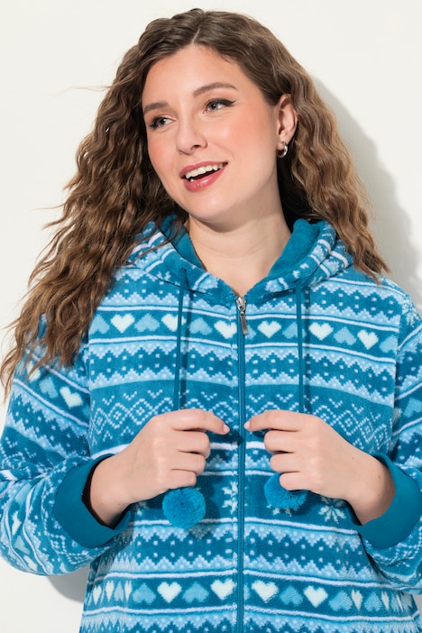 Homewear-Bademantel, Plüsch, Norweger, Kapuze, recycelt
