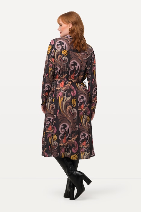 Kleid, Tunnelzug, Stehkragen, V-Ausschnitt, Langarm