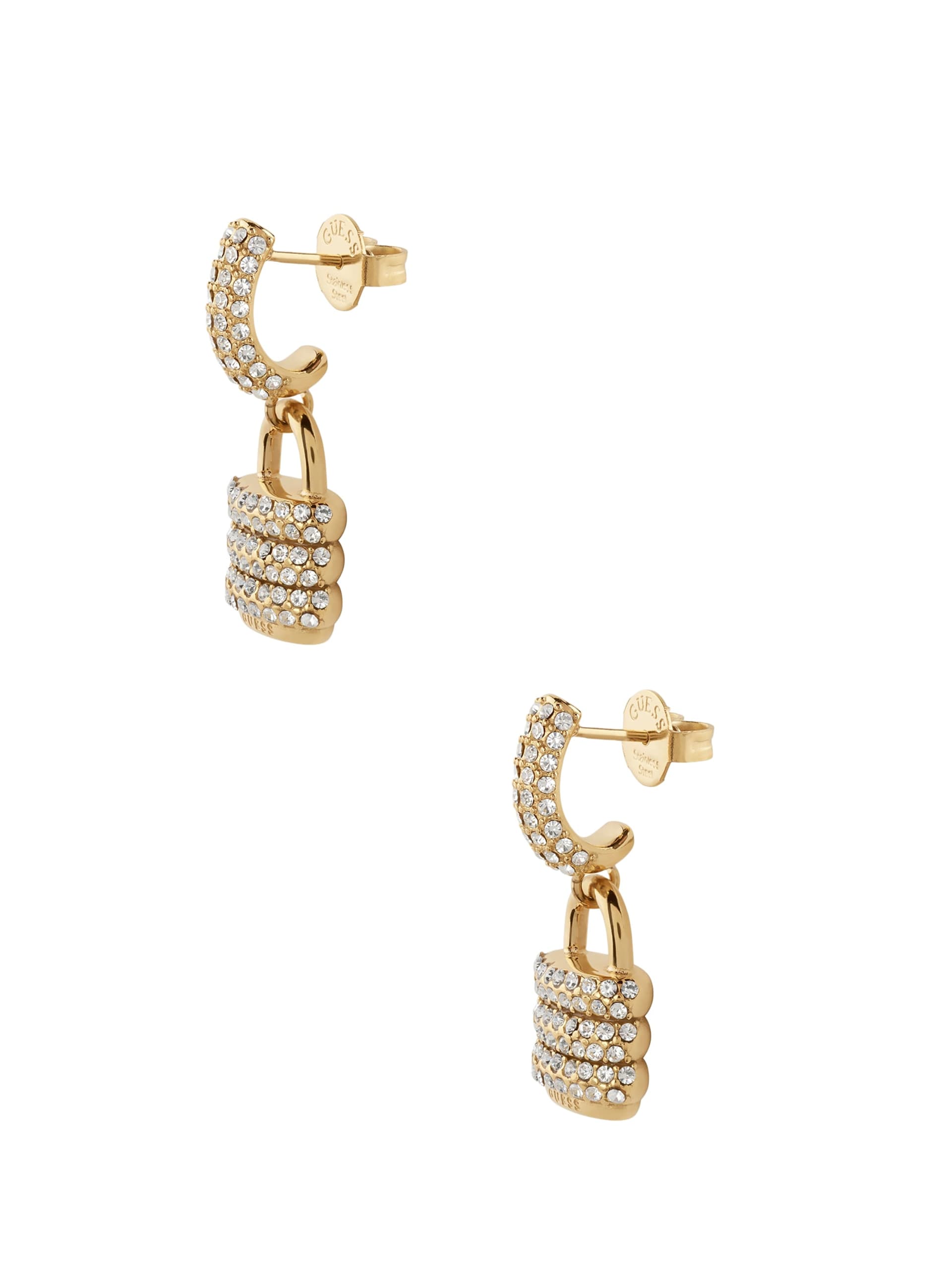 Brincos de cadeado cravejados de pavé em tom dourado