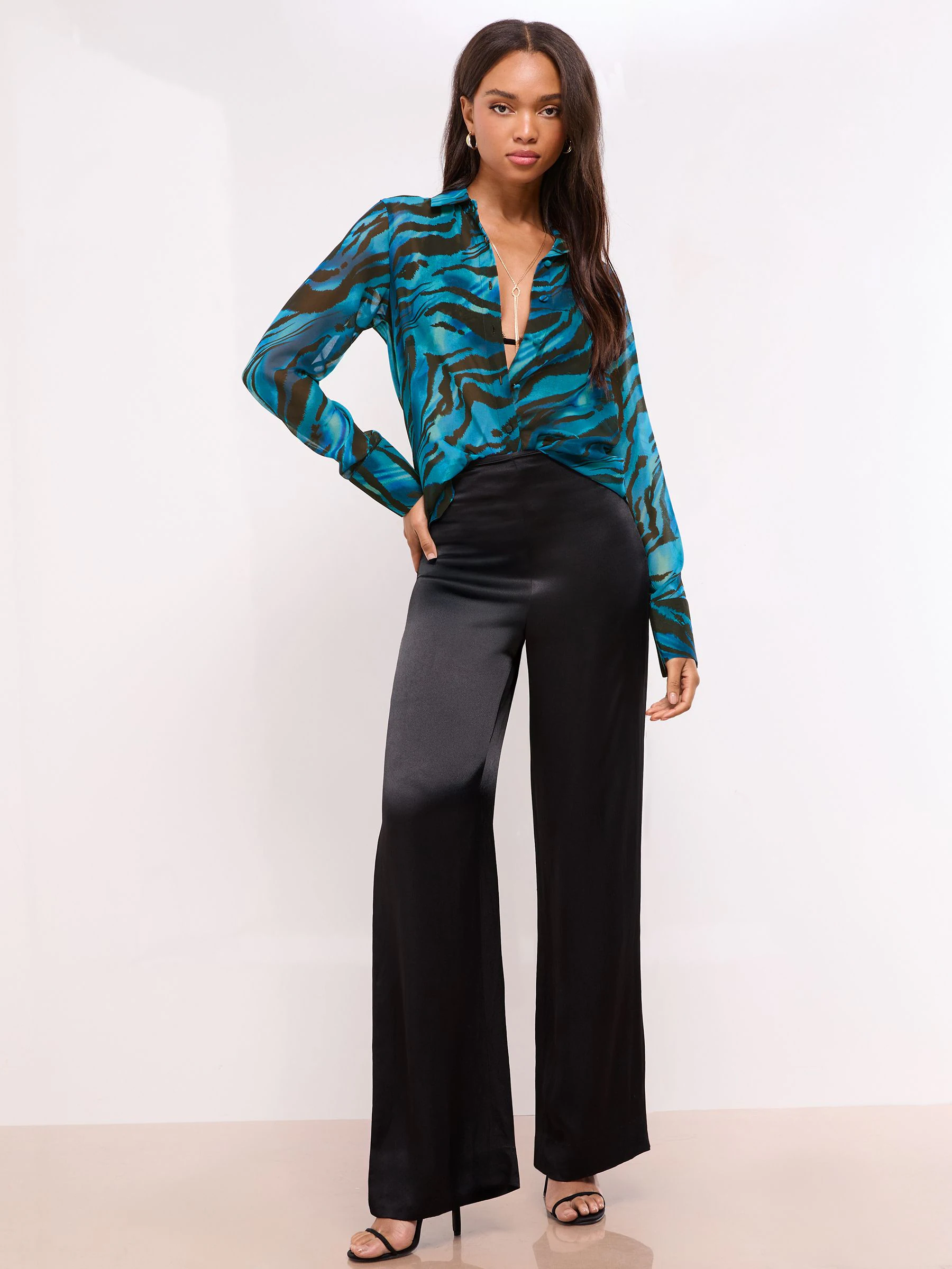 Blauw zebra - Lipsy bedrukt chiffon overhemd