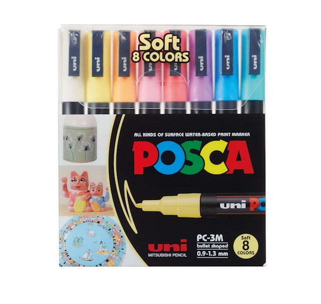 Posca Marker Set 8 stk Soft Colors PC-3M Spiss 0,9-1,3 mm