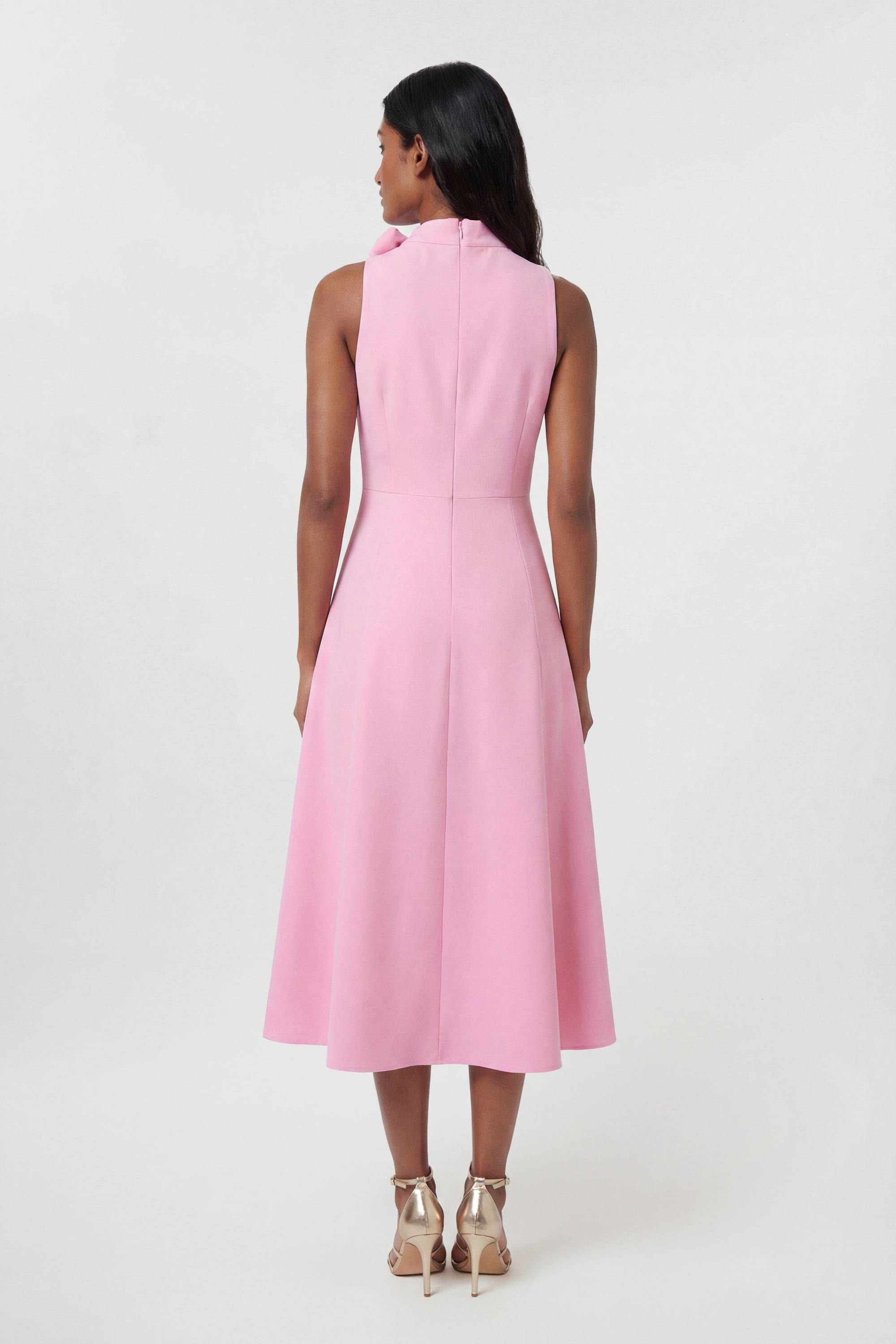 KarenMillen Robe Midi Évasée à Col Nœud Papillon en Tissu Stretch Compact