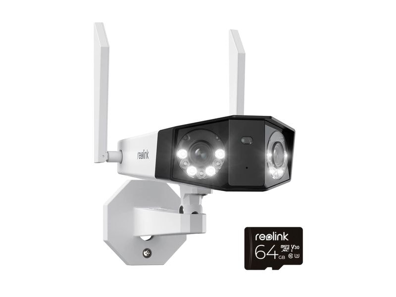 Reolink Netzwerkkamera Duo W730 180° 4K Wifi Kamera   64 GB Smarte wetterfeste 4K WLAN Dual-Kamera mit 180° Ultra-Weitwinkel, Spotlights, Personen-/Autoerkennung, farbige Nachtsicht, 2.4/5 GHz Dualband-WLAN für optimalen Empfang bis zu 50 m im Freien
