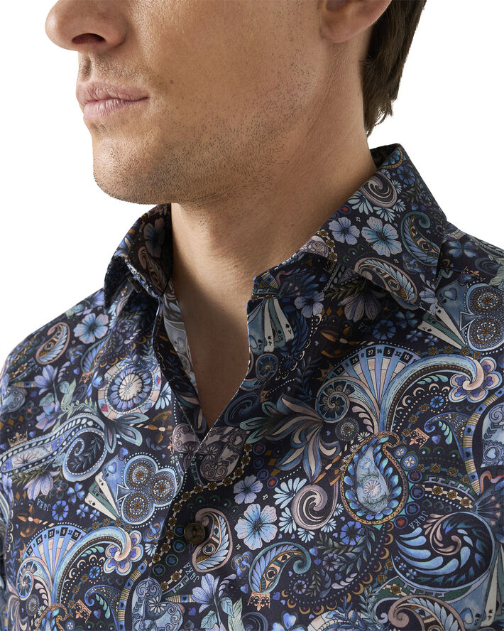 ETON Slim Fit Navy Blue Motif Signature Twill Shirt Blå