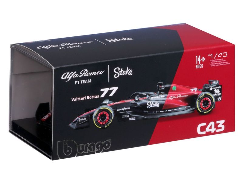 BBurago Alfa Romeo F1 Team Stake C43 Bottas 2023 1:43 Sammlermodell im Massstab 1:43