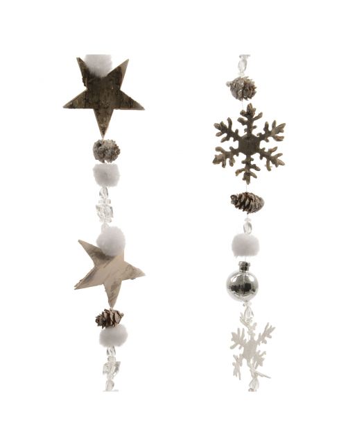Decoris Slinger Dennenappel - Kerstboomversiering - 5x5x105 cm Wit