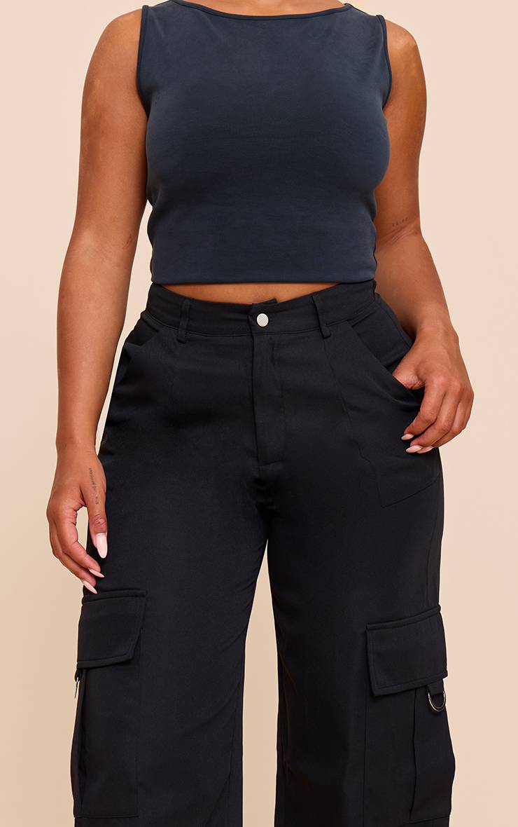 Noir Pantalon Cargo Taille Haute Jambes Larges Avec Boucles Shape