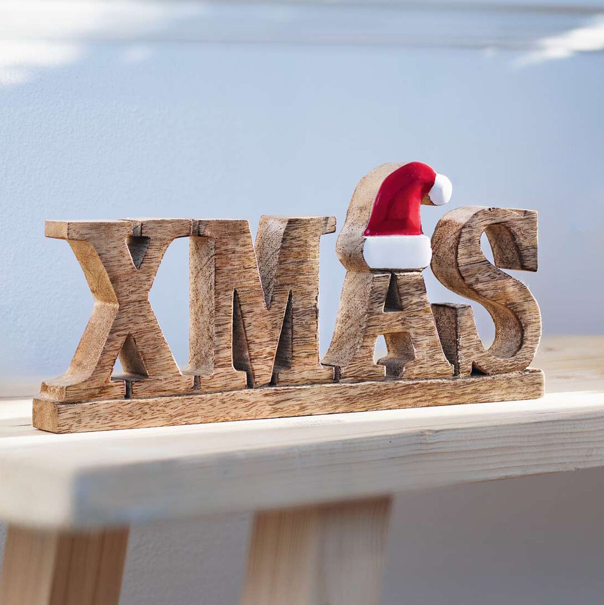FRANK FLECHTWAREN | XMAS-letters met puntmuts, 27,5 x 2,5 x 12 cm, MANGOHOUT