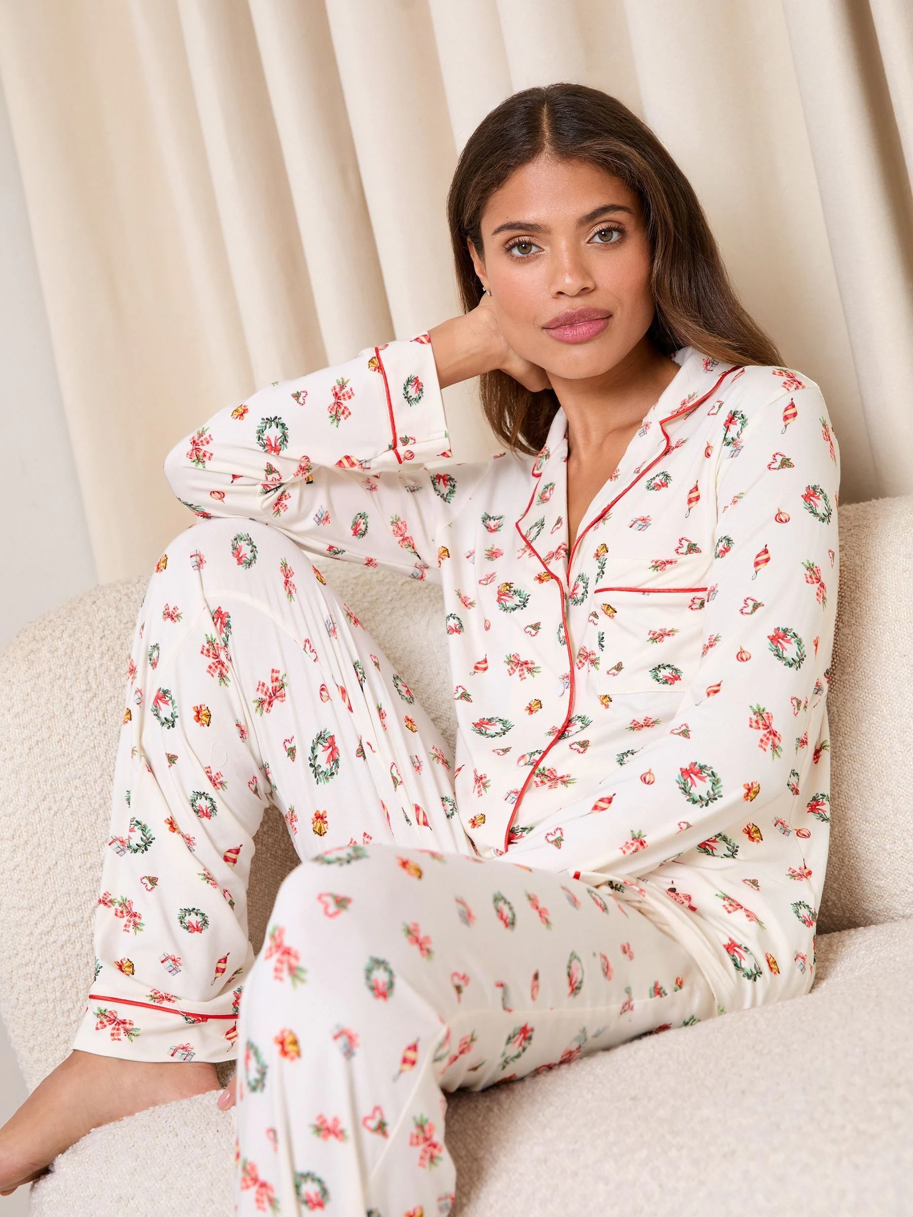 Lipsy Christmas Print Jersey Pyjama Set