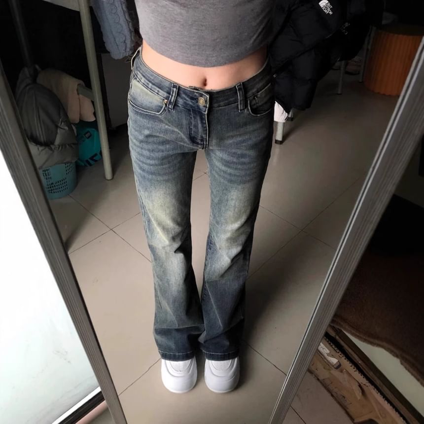 Rosesand - Low Waist Washed Straight-Fit Boot-Cut Jeans
