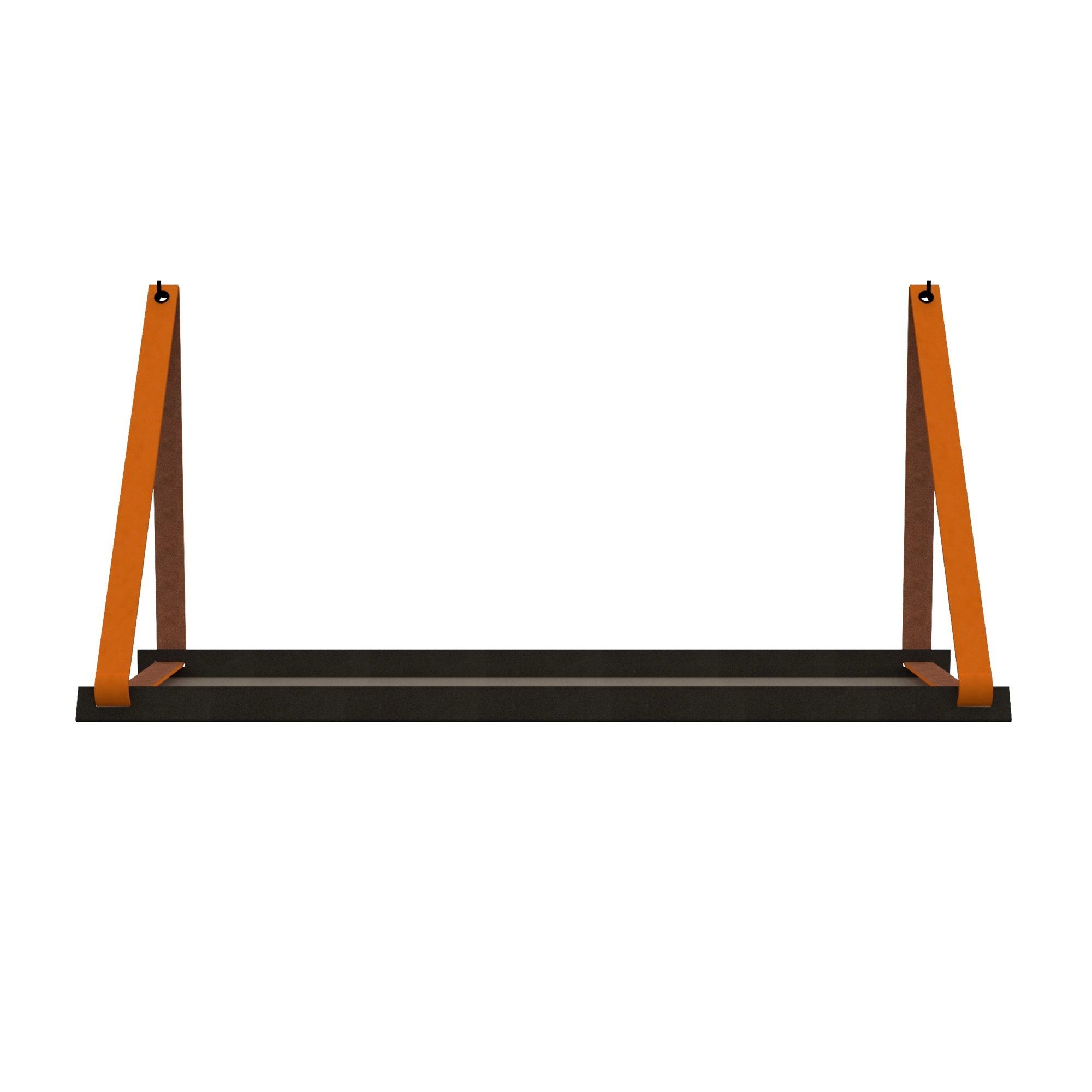 Stalen wandplank 70x20cm - incl. leren plankdragers Stalen wandplank met leren plankdragers - Oranje