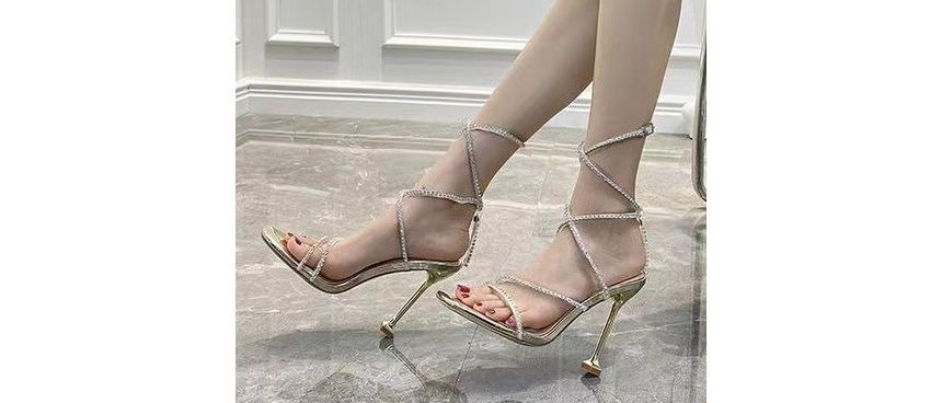 Terute - Kitten Heel Square Toe Strass Gesp Gladiator Sandalen