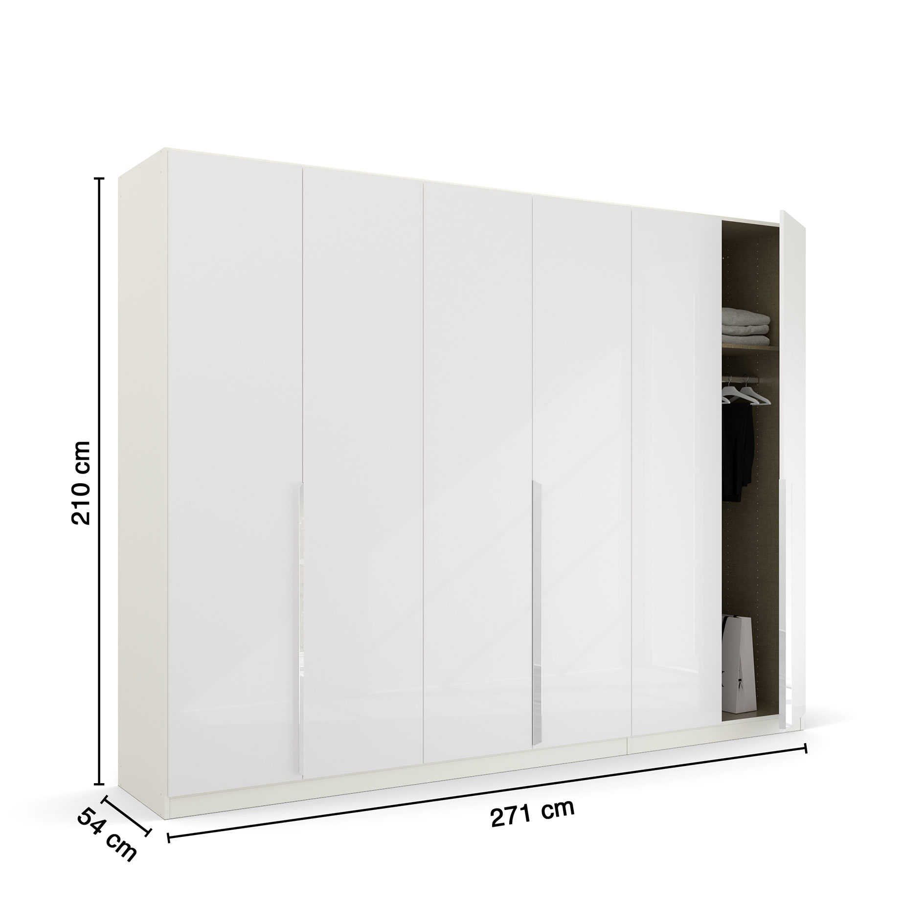 Drehtürenschrank - Hochglanz weiß - 6 Türen - 271 cm