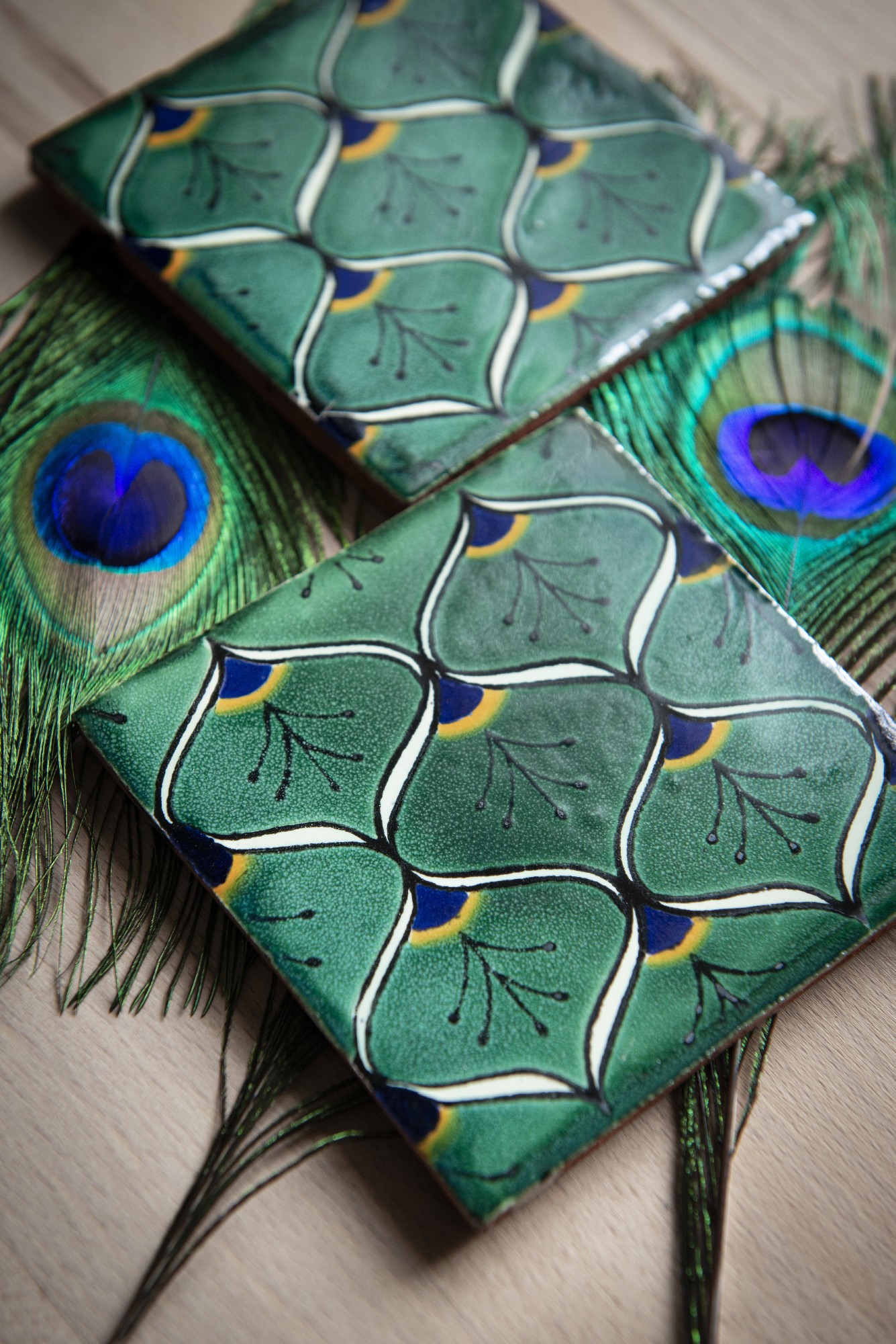 Kachel 'Pavo', grün, multicolor, T 10 cm, B 10 cm, H 0,5 cm von fischer's lagerhaus