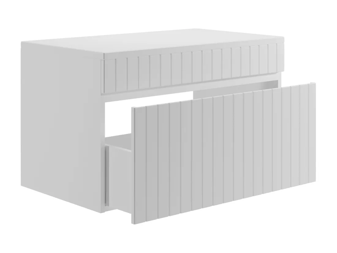Meuble sous vasque suspendu strié blanc avec planche - 80 cm - SATARA