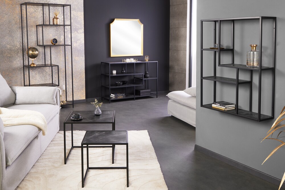 riess-ambiente Bücherregal SLIM LINE - 115cm anthrazit schwarz Marmor-Design Metall modern