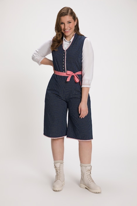 Trachten-Jumpsuit, Pünktchen, Spitze, weites Bein