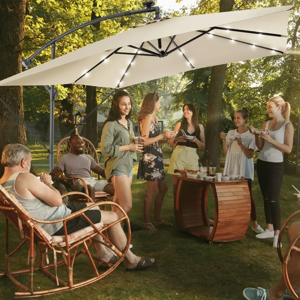 tectake Parasol Sunna LED-zonneenergie met zwengel 2,5 x 2,5 m, Beige