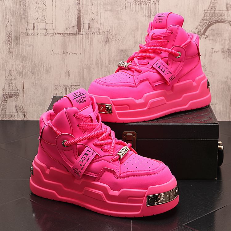 Mr Ozera - Platform Lettering Lace-Up High Top Sneakers