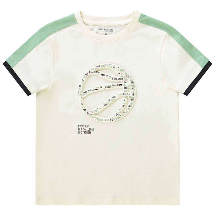 T-shirt manches courtes print en relief basket pour garçon - Ecru