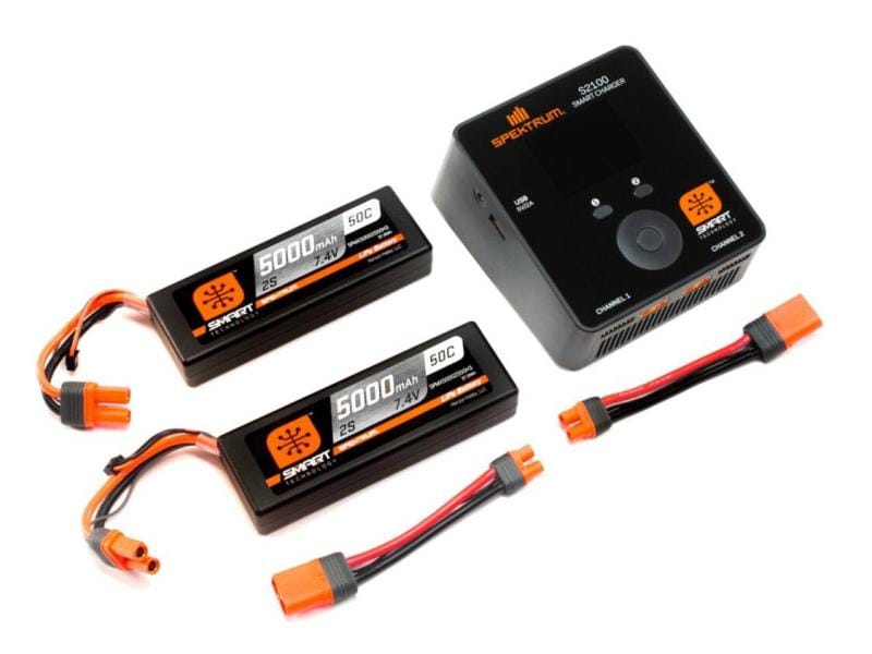 Spektrum Smart PowerStage Bundle 4S S2100   2x 2S LiPo Smart Ladegerät mit 2x 7.4 V 5000 mAh LiPo Akku