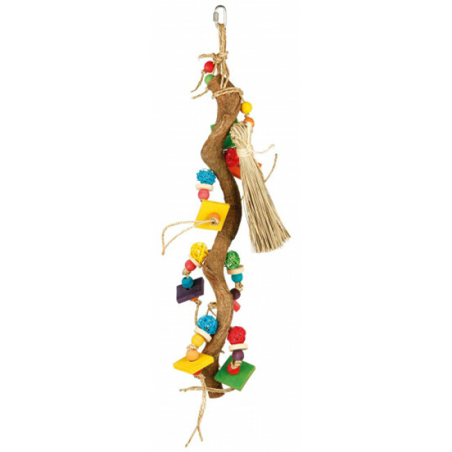 Jouet à suspendre en bois, rotin et algues pour oiseaux - 56 cm