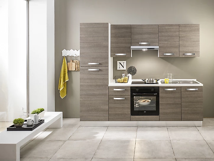 Cuisine complète pré-montée All In basic décor bois L.250 cm avec électroménager