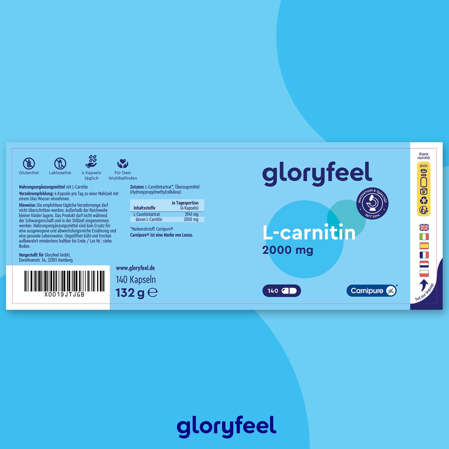 gloryfeel® L-Carnitin Kapseln Carnipure Markenrohstoff