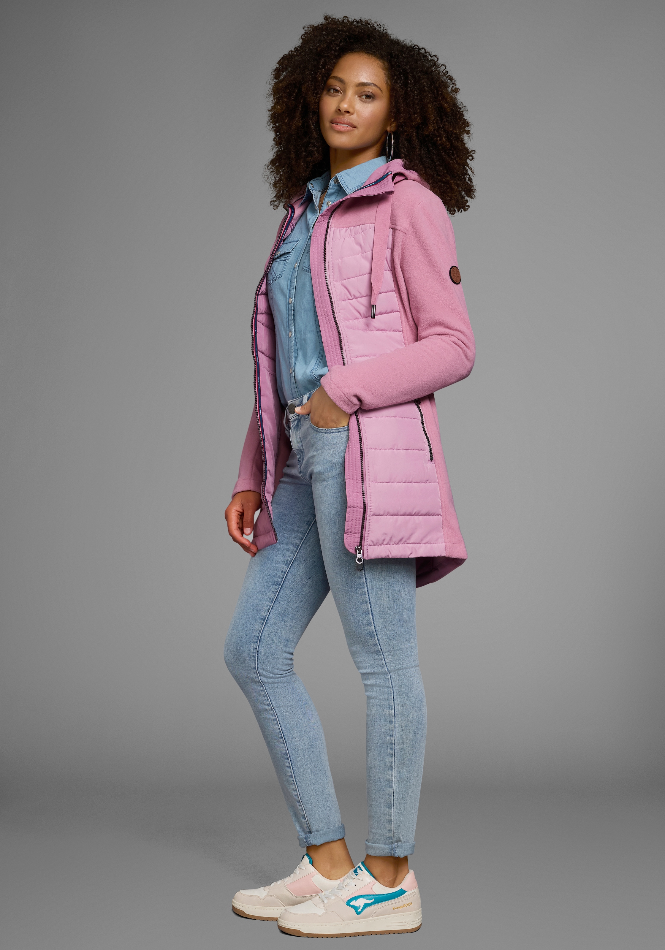 KangaROOS Langjacke mit Kapuze Hybridjacke - Fleecejacke mit wattierten Bereichen