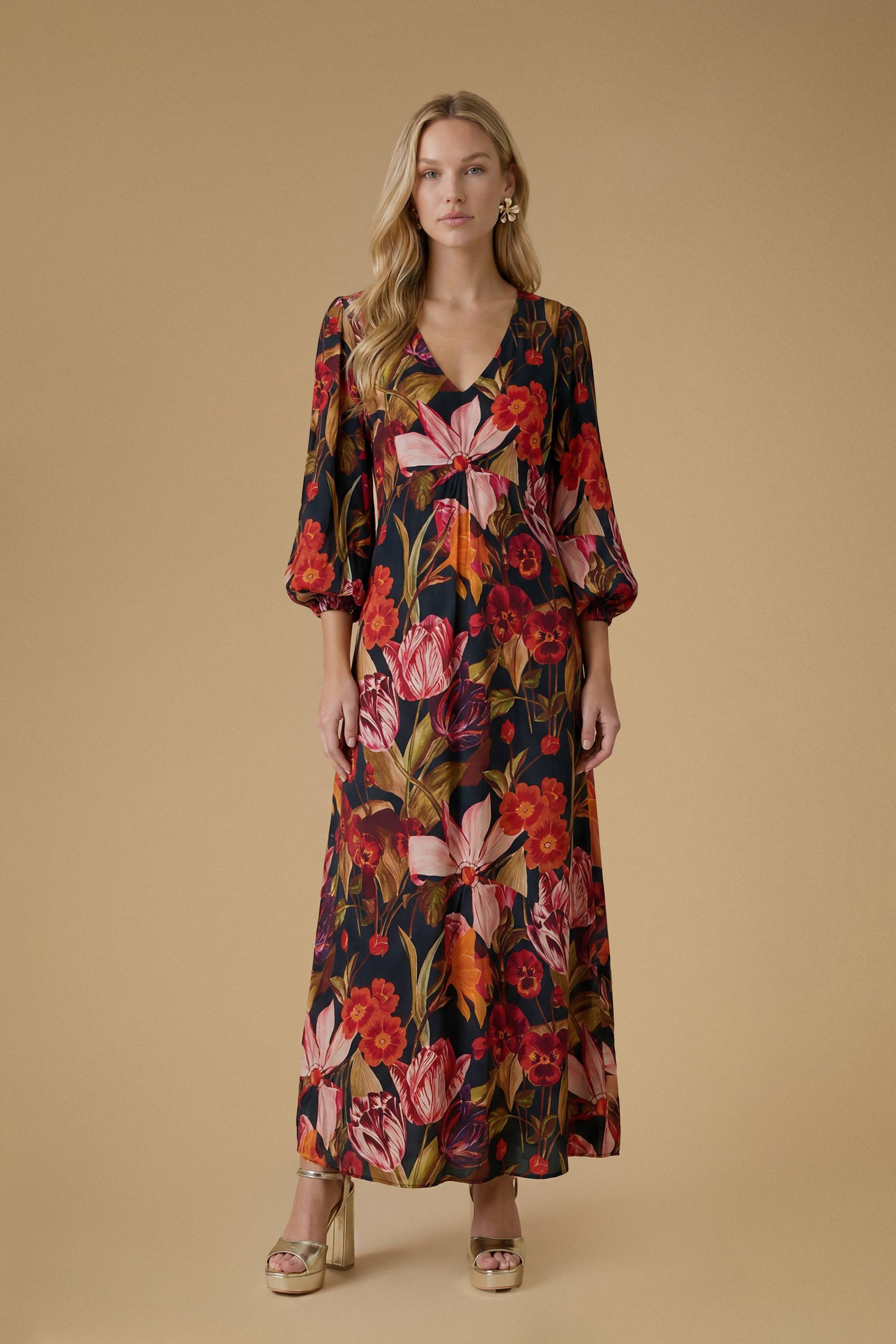 Oasis Robe Mi-longue En Viscose Imprimée À Manches Volumineuses
