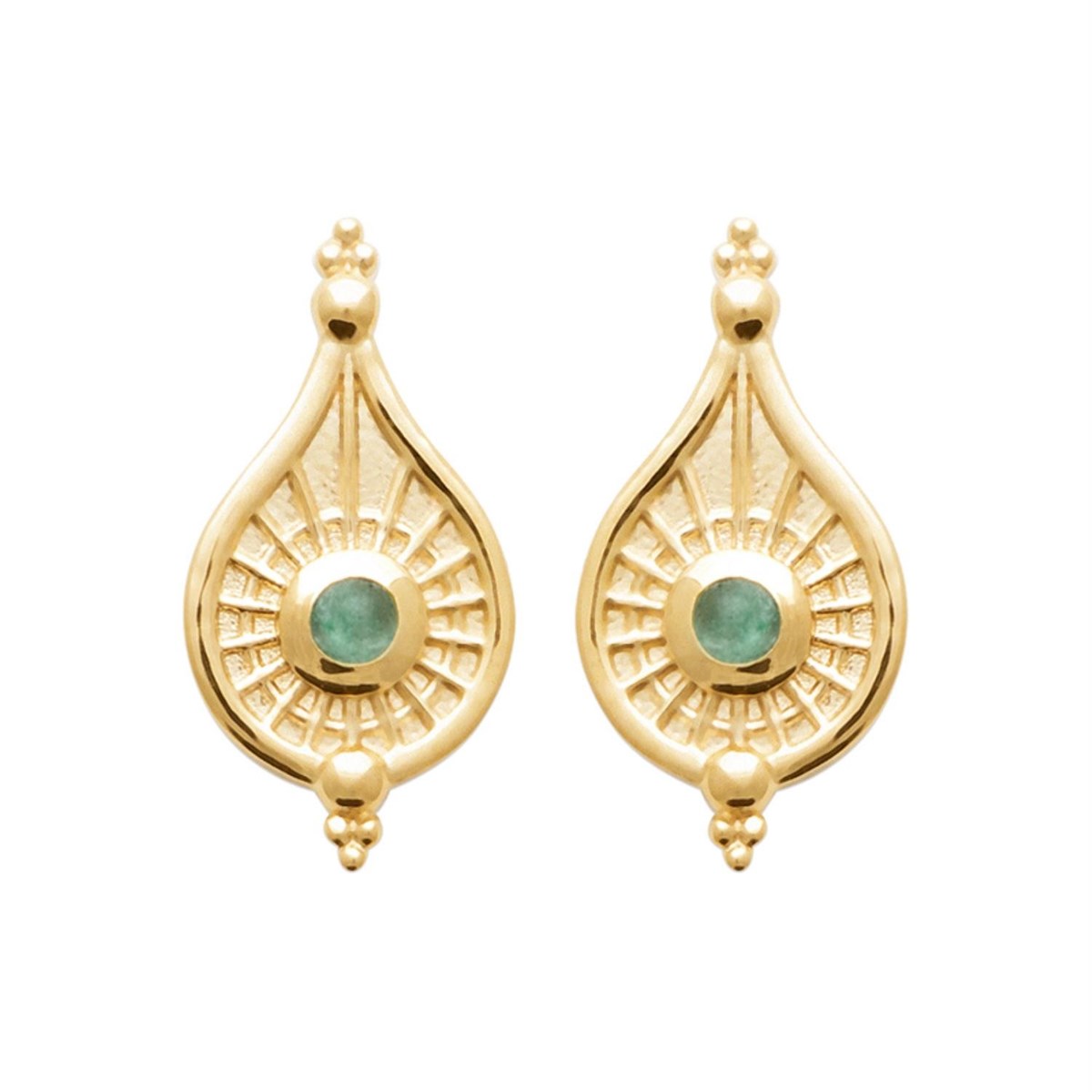 Boucles d'oreilles goutte d'eau style orientale pierre naturelle aventurine Plaqué OR 750 3 microns