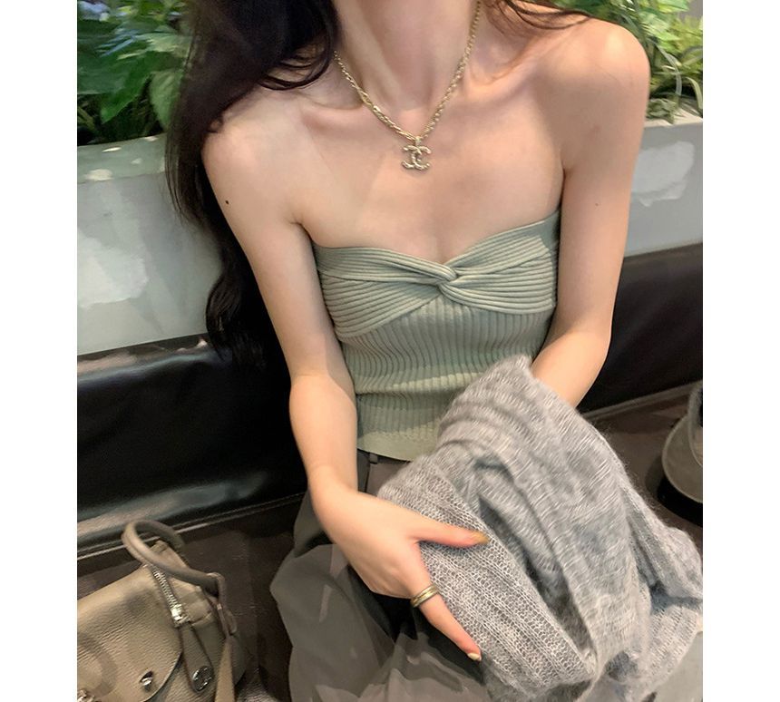 YUNBO - Geknoopte geribbelde crop top