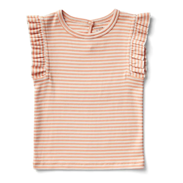 Soor Ploom T-Shirt Manches Volantées Rayé Frill  | Orange
