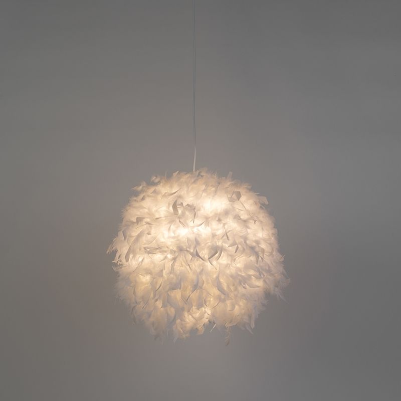 Landelijke hanglamp wit met veren - Feather