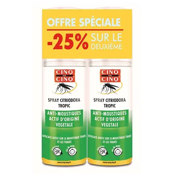 Cinq sur Cinq Active Spray repelente de mosquitos à base de plantas - Pacote de 2 x 100ml