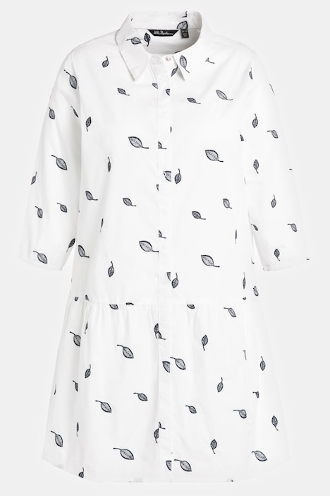 Bluse, Blätterstickerei, A-Linie, Hemdkragen, 3/4-Arm