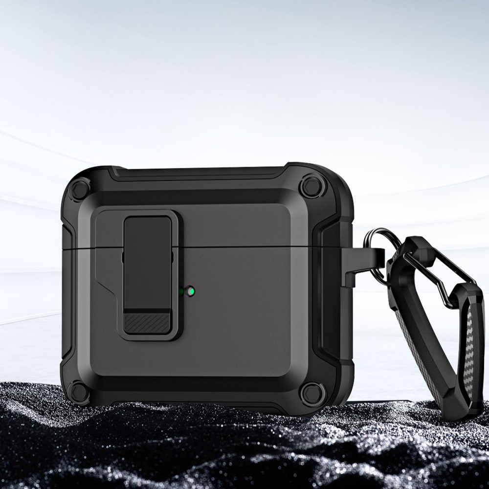 AirPods (3. Generation) Hybrid Hardcase Schutzhülle mit Verschluss   Karabinerhaken - Schwarz / Grau