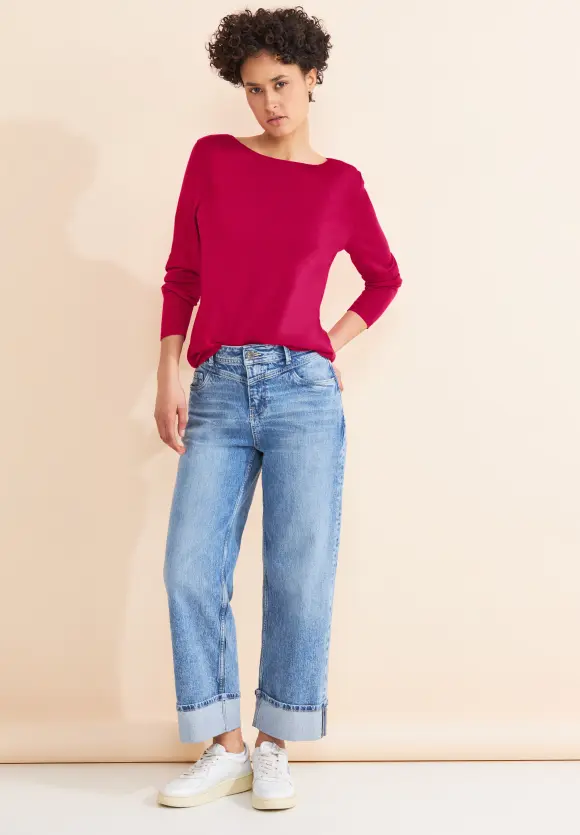 U-Boot Ausschnitt Pullover - firefly red