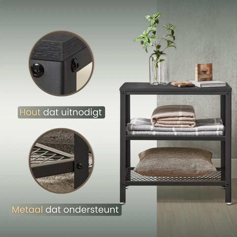 O'DADDY Industriële Wandtafel - 2 Gaasplanken - 60x30x60 cm - Zwart