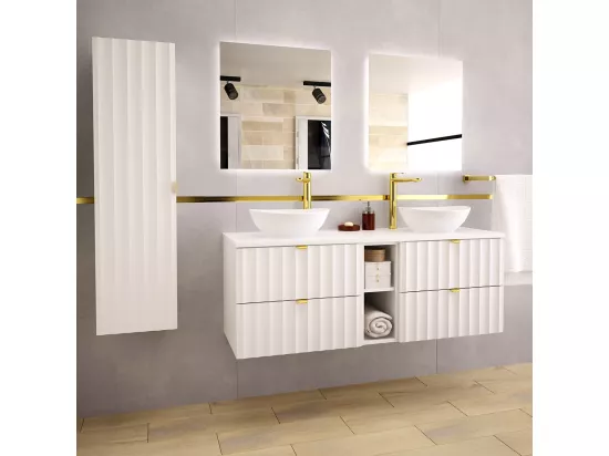Meuble double vasque 140cm 2 niches Lexa Blanc
