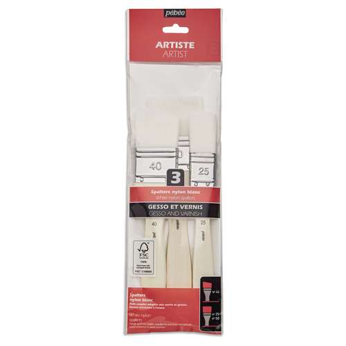pébéo 3er-Set Gesso und Lack-Spalterpinsel, weiße Synthetikfaser