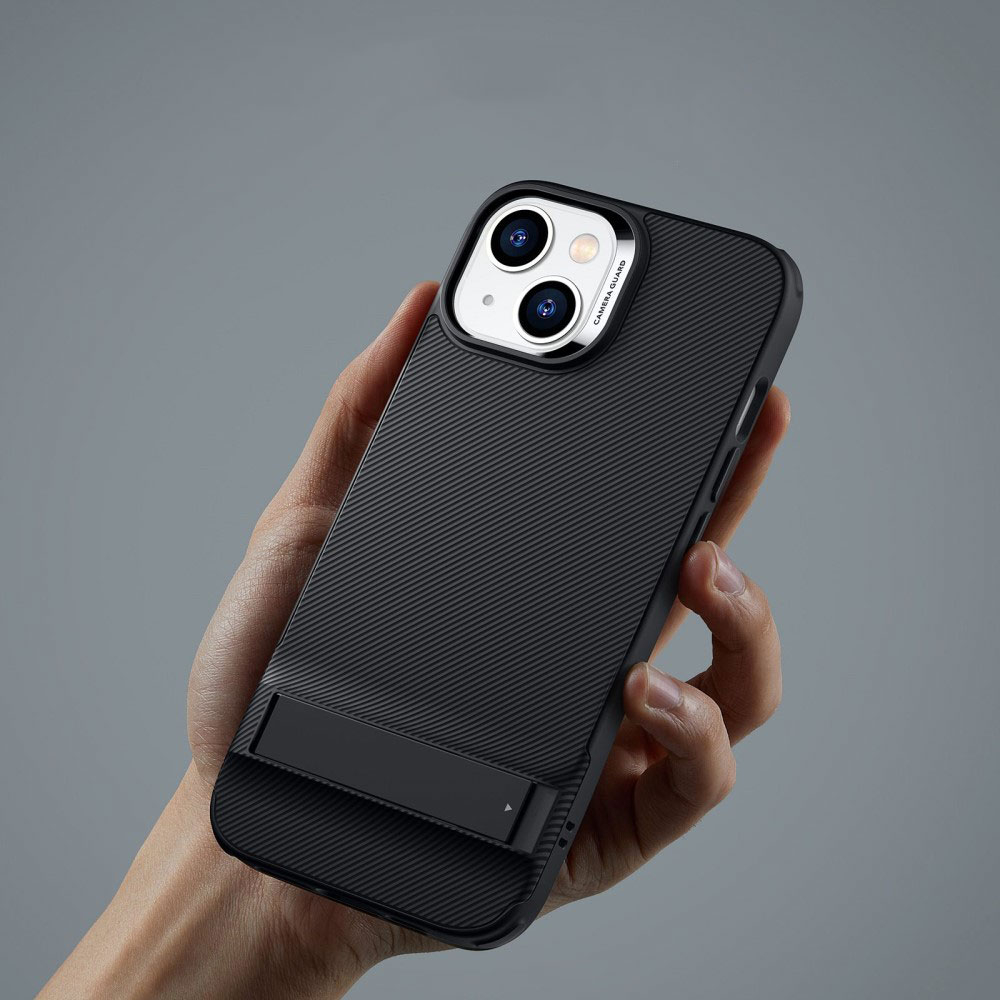 iPhone 14 Air Shield Boost Serie Hybrid Hülle TPU Bumper Acryl Rückseite Air Cushion Fallschutz   Kickstand - Schwarz