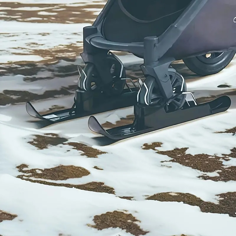 (2er Set) Kinderwagen Ski Aufsatz Schnee Schuhe Buggy Schlitten Brett für Babywagen Räder - Schwarz
