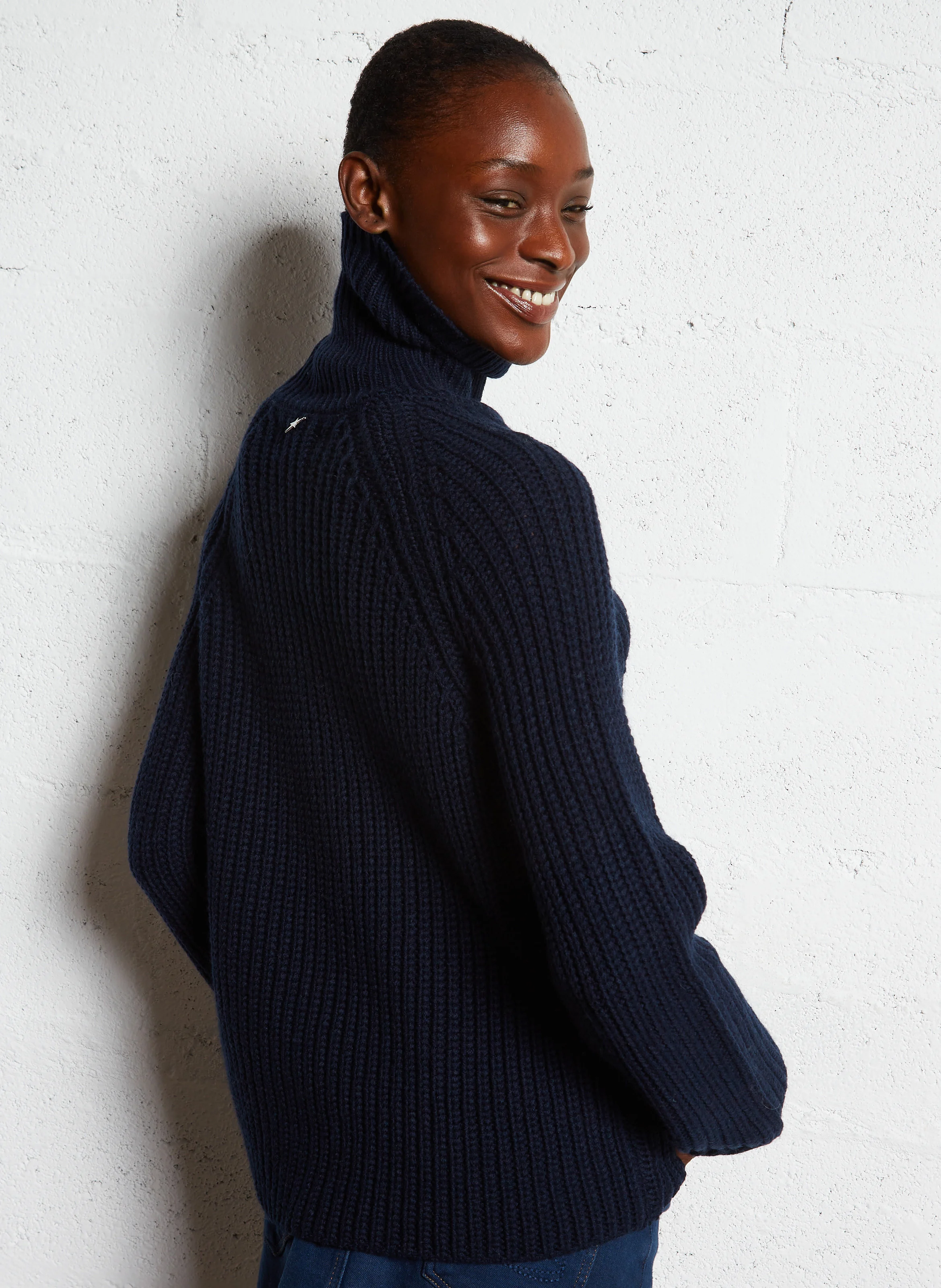 MADINIA - Pull col roulé en laine mélangée | Bleu