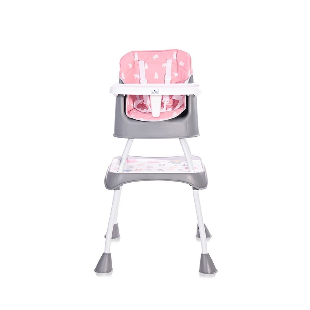 Lorelli Kinderhochstuhl Trick 3 in 1 Kinderstuhl, Tisch, umbaubar, klappbar Gurt rosa