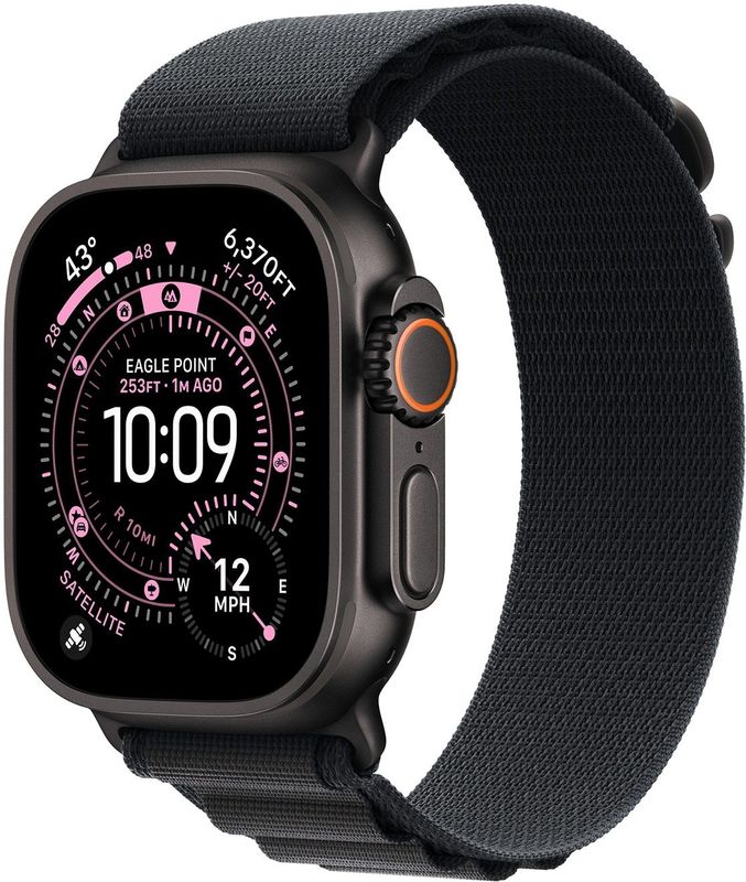 Apple - Alpine Loop Band - Zwart - Voor Apple Watch Series 1 - 11 / SE / Ultra - 44/45/46/49 mm