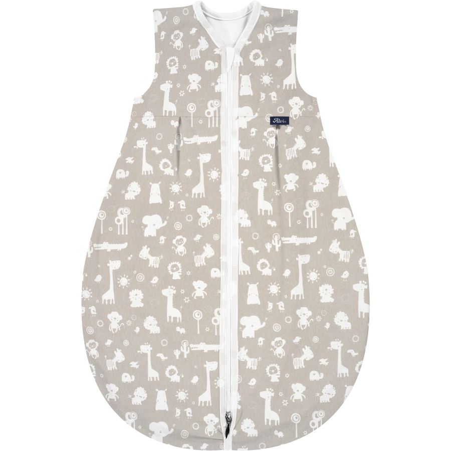 Alvi® Kugelschlafsack Mäxchen Light Zootiere taupe