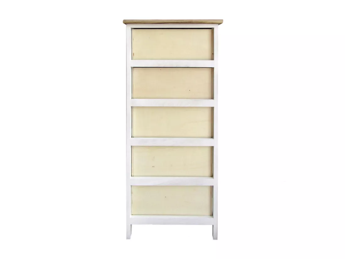 Commode 5 Tiroirs Moderne Bois Clair Blanc Bleu 93x40x30